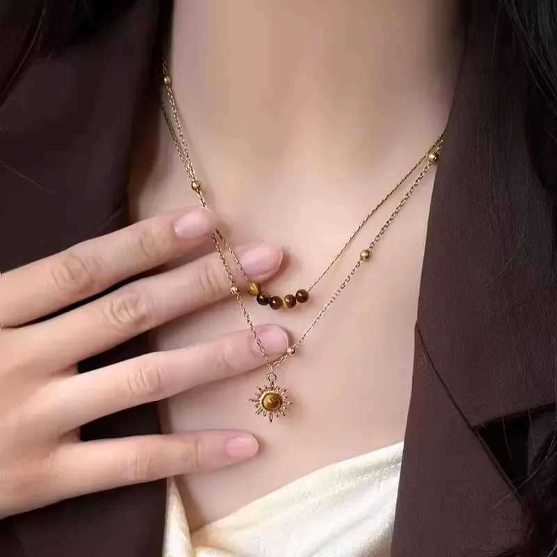 2025 Trendy Sun Star Zircon Necklaces For Women Vintage Leather Necklace Double Layered Pendant Chain Choker Fashion Jewelry XJ250717