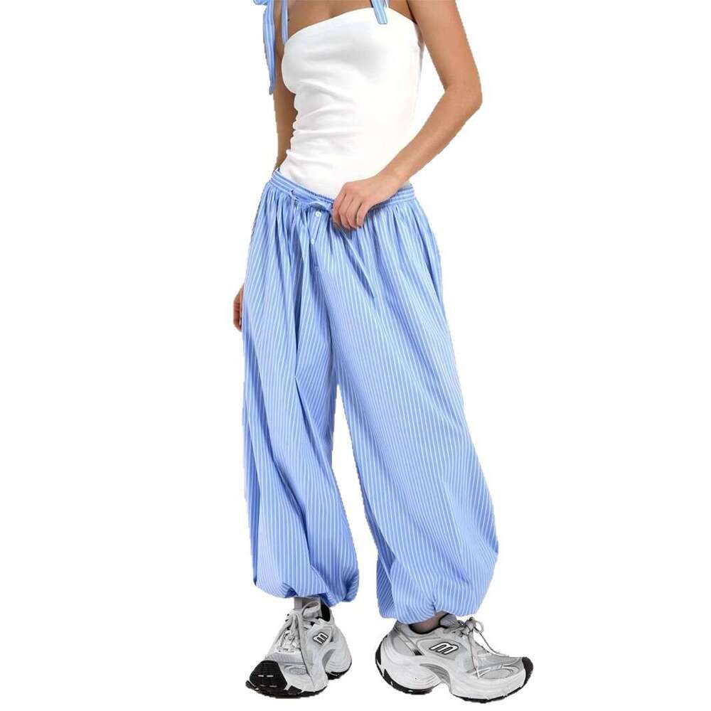 Striped Autumn New Street Style Trendy Loose Versatile Lantern Pants For Women B5