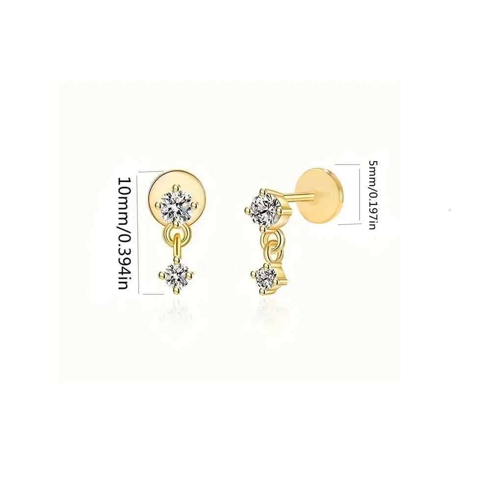 1pc 925 Sterling Silver Mini Zircon Thick Flat Screw Back Drop Earrings For Women Gold Piercing Stud Earrings Jewelry y250715