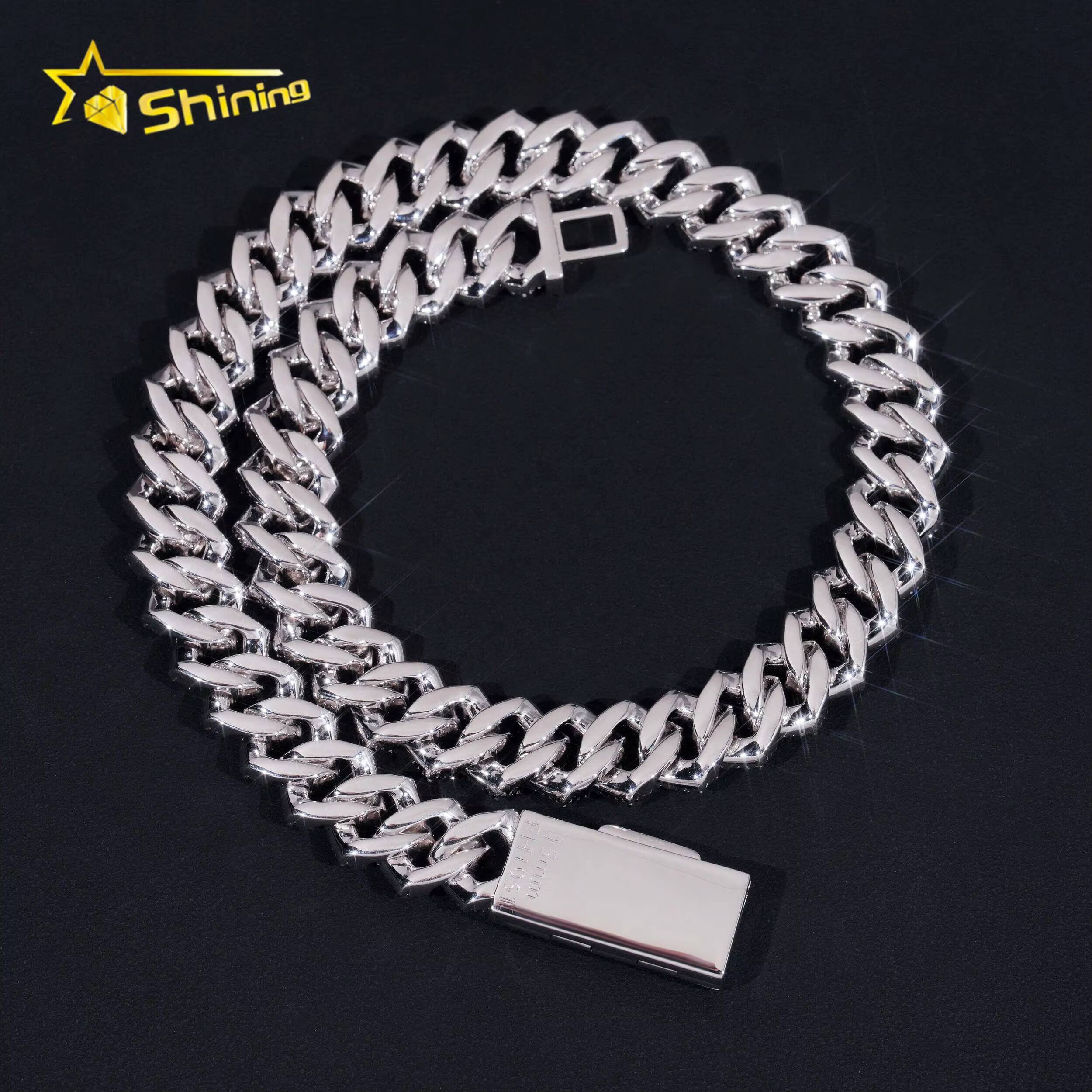 High Quality Heavy Hip Hop 15mm Width 925 Silver VVS Moissanite Iced Out Cuban Link Chain
