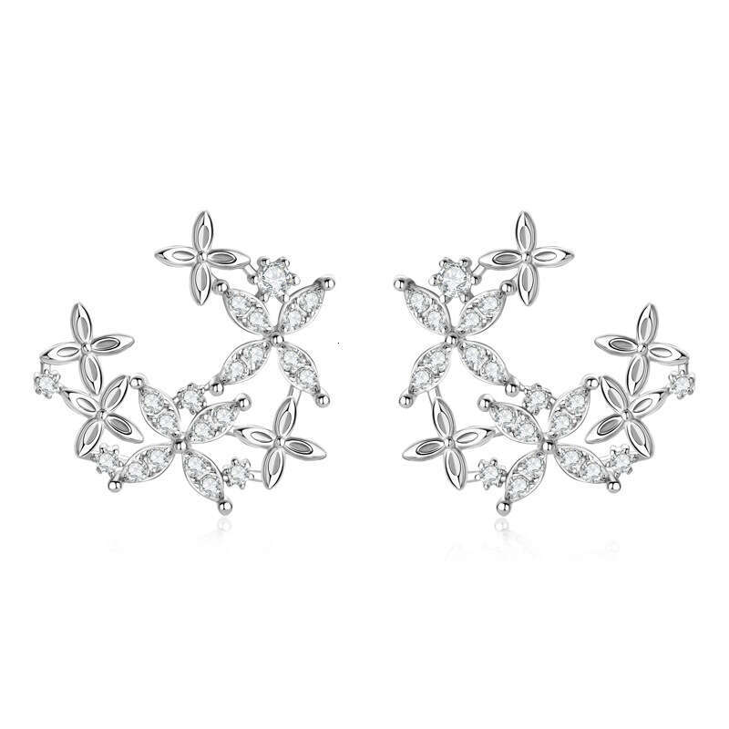 Star Style Fashion Light High-End Clover Irregular Moissanite Sier Gold-Plated Earrings 4Ca