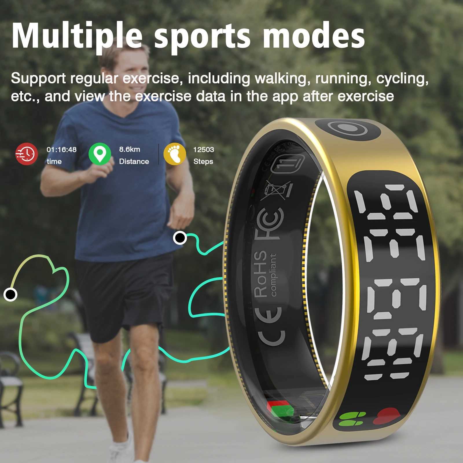 Smart Ring Multiple Sports Modes Sleep Tracking Step Counting Remote Photography Unisex Sports Ring with Charging Box W250717