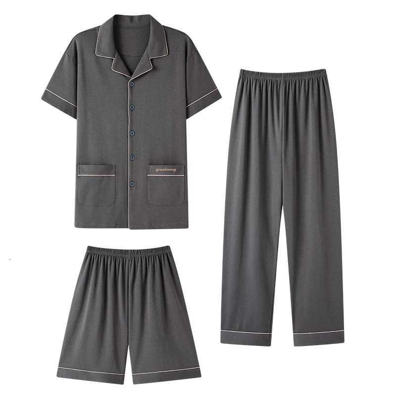 3PCS/Set Mens Nightwear Suit Summer Generous Leisure Short Sleeve Pajamas Striped Homewear Men Big Yards4XL Cotton Pajama Men W250717