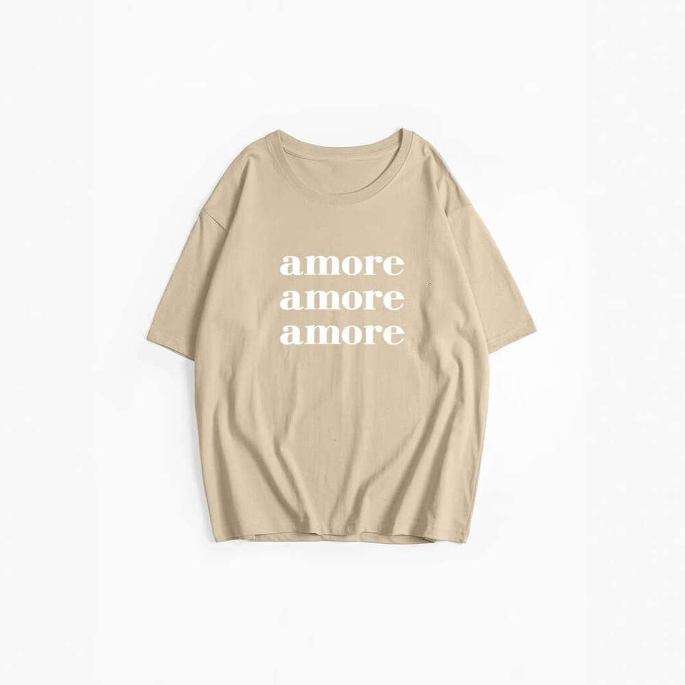 Ins Style Printed T-Shirt For Women, Summer New Versatile Loose Round Neck Pure Cotton Short Sleeve Top B5