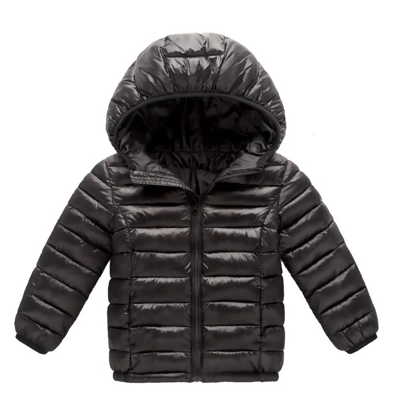Childrens cotton jacket winter style plush thickened lightweight down jacket solid color hooded jacket for boys and girls 250716