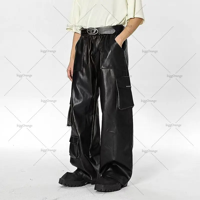 American Trendy Multipocket Work Pants Hiphop High Street Retro Leather Personalized Casual Oversized Men Clothing 250704