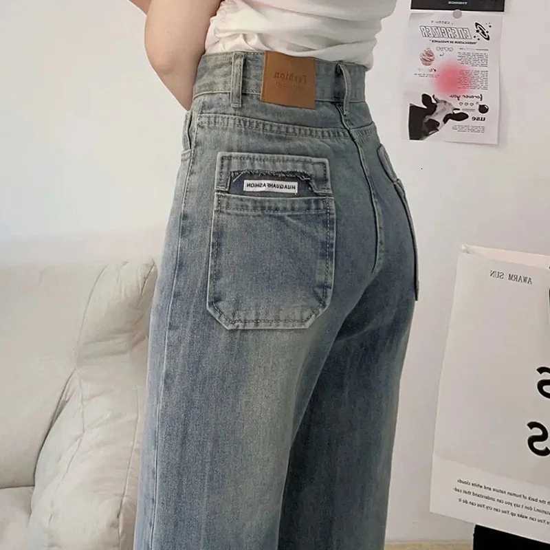 2025 Girls Designer Retro Blue Jeans Trousers Female High Waisted Baggy Thin Casual Jeans Pants Women Straight Leg Denim Pants R250716