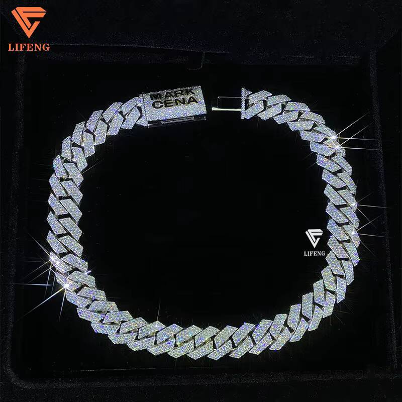 High Quality 18mm Moissanite Necklace for Men VVS White Gold Plated Miami Cuban Link Chain Hip-hop Style