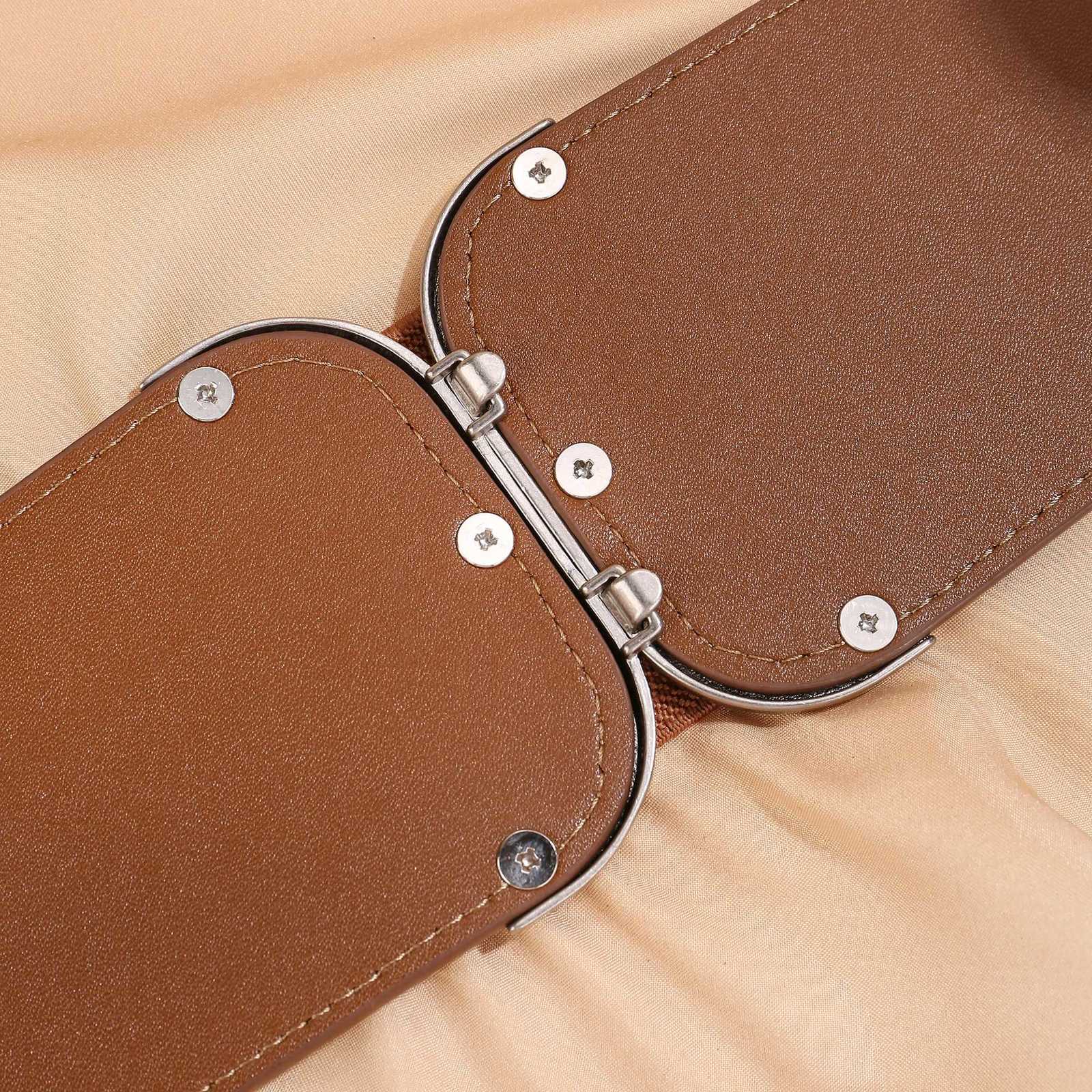 New Womens Suede Elastic Belt Wide Stretchy Belt Vintage Sliver Buckle Belts Fashion High Waist Belts W250717