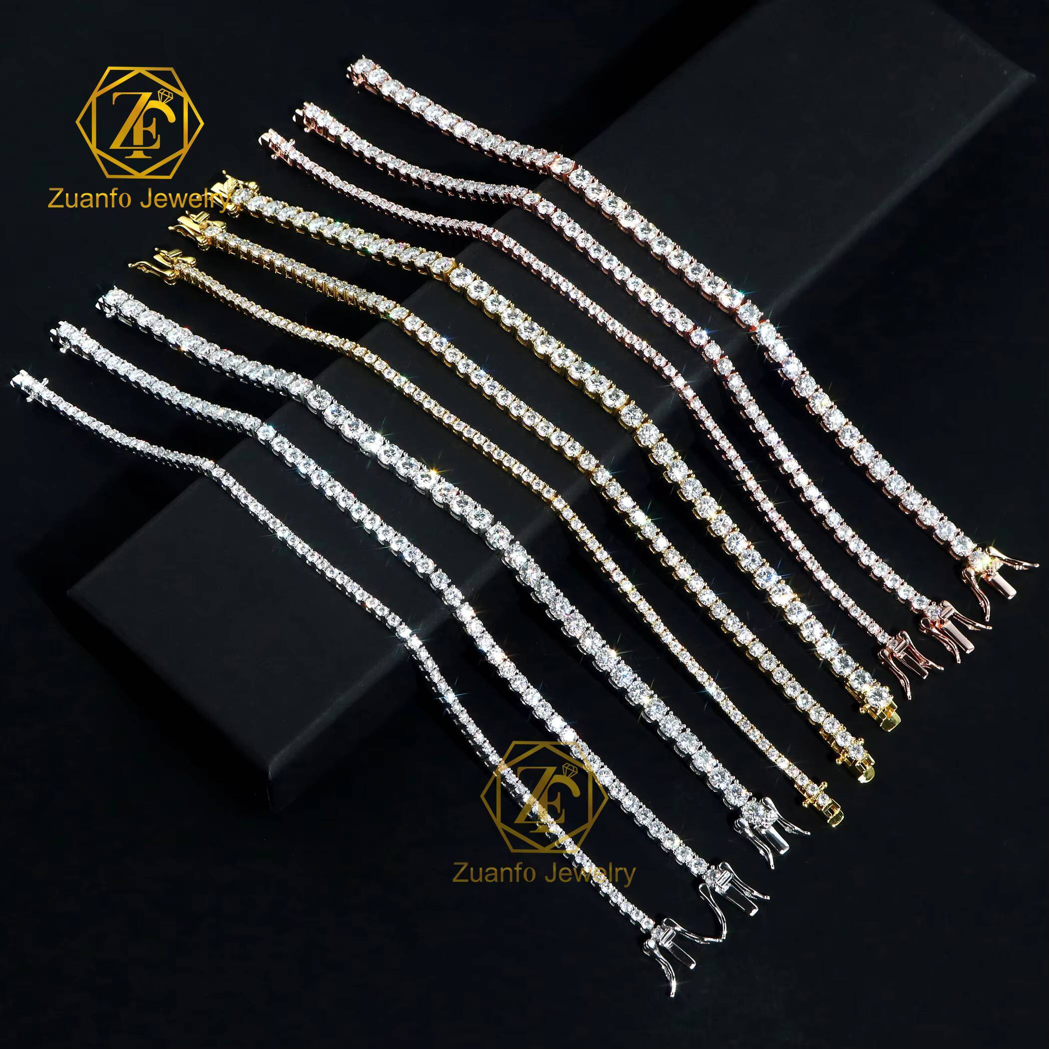 Wholesale Solid Gold Tennis Chain Bracelet 10K 14K White 2mm-5mm DEF VS Lab Grown Diamonds Diamond Bracelets Bangles