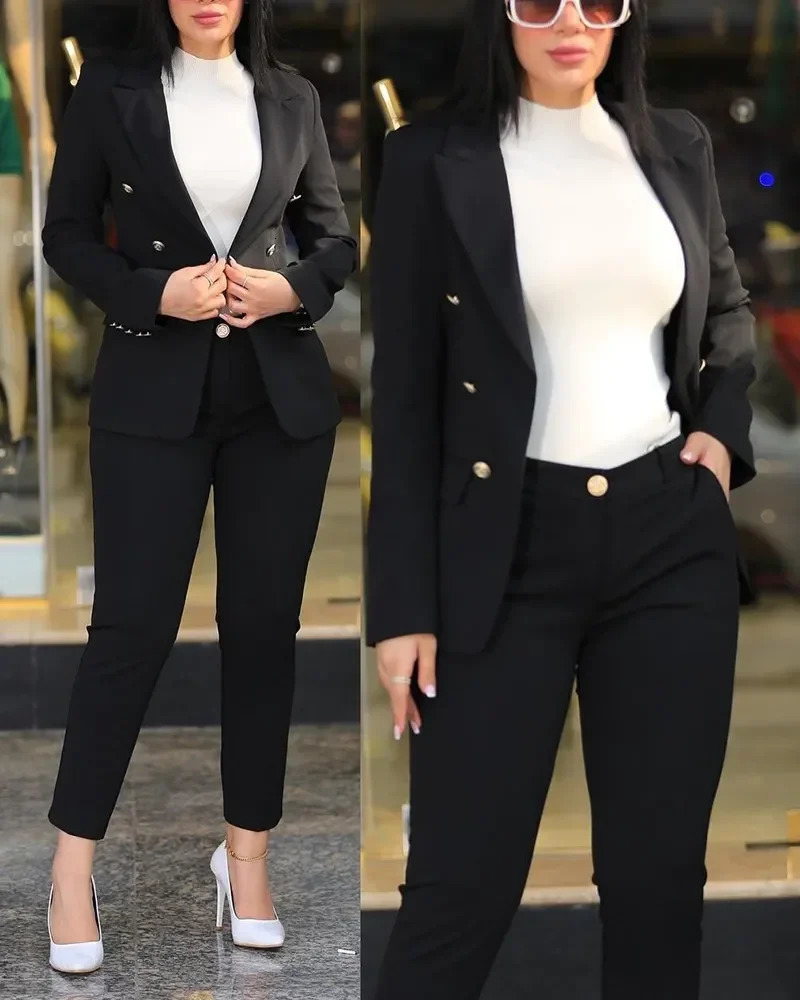Sets for Women 2 Pieces Autumn Fashion Notched Neck Long Sleeve Blazer Elegant High Waist Work Pants Set Office Lady 250714