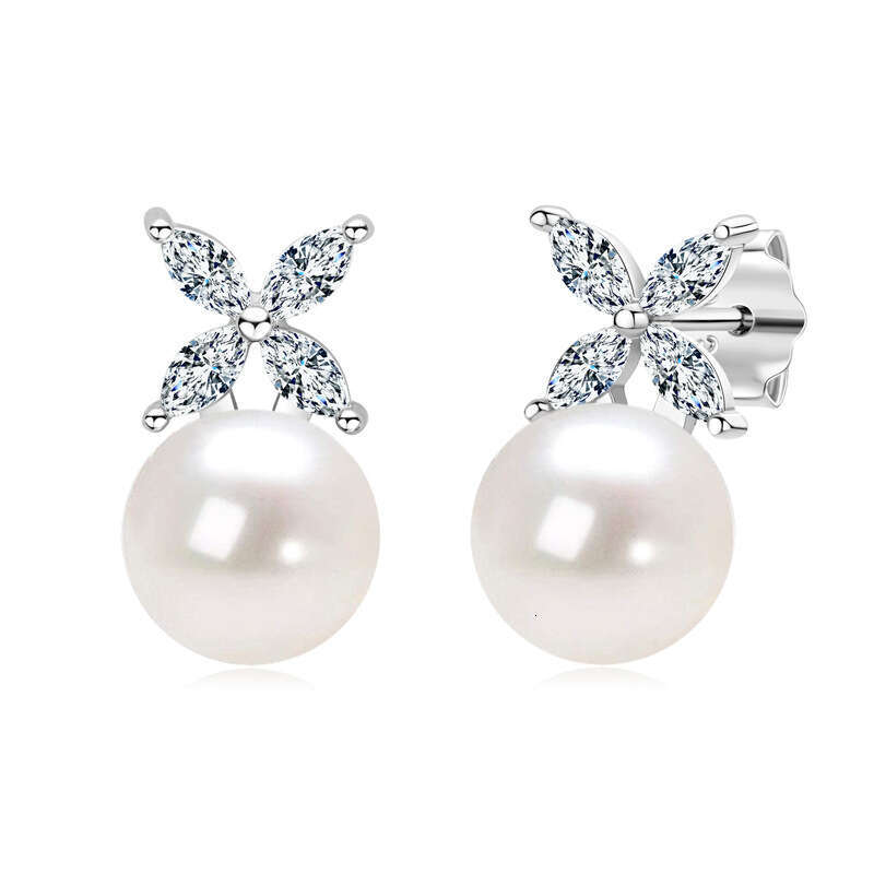 Same Style Elegant Versatile Natural Freshwater Pearl Niche Four-Leaf Clover Design High-End Feel Earrings For Women 3B9
