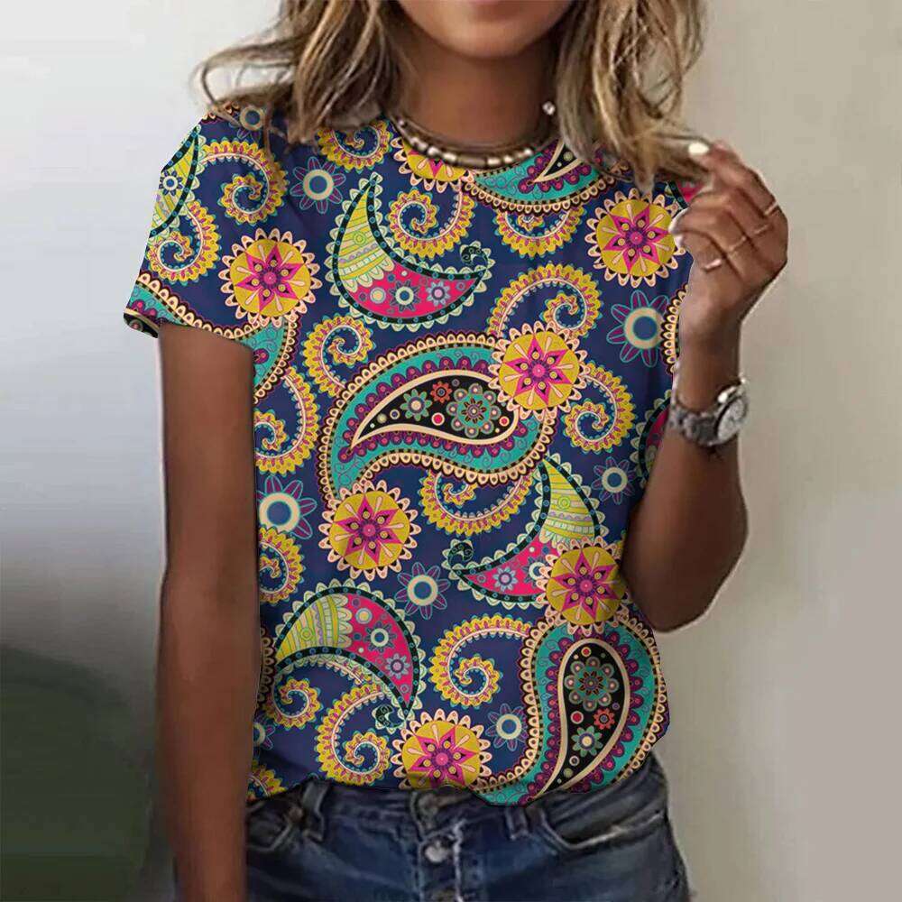 Vintage Print Top Women Short Sleeved Streetwear Summer Tee Women's Fashion Casual O Neck T Shirts Y2k Oversized Female Clothing