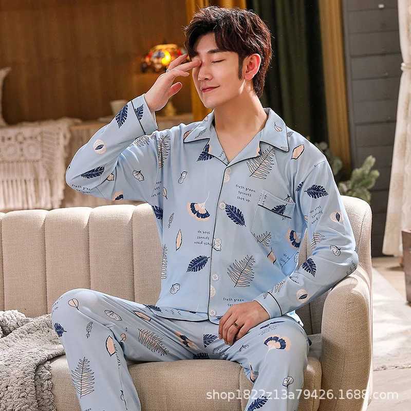 Mens Pajamas Long-sleeved Cardigan Print Pajamas Sleepwear Set Home Wear Men Nightwear Pajamas Sleep Tops W250717
