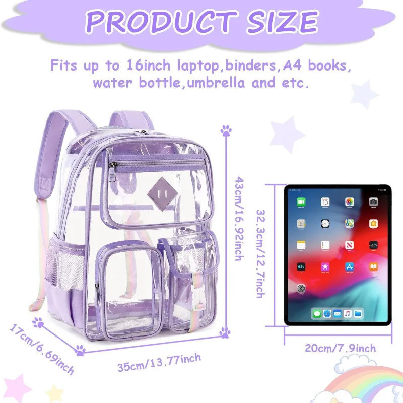 Transparent Backpack PVC Large Capacity Backpack Waterproof Backpack Outdoor Fitness Sports Visual Backpack Schoolbag 250714