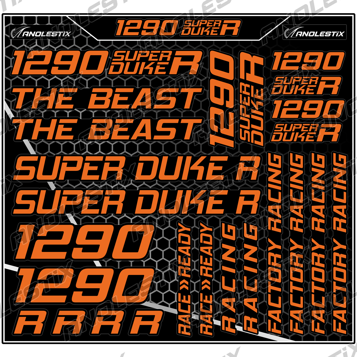 AnoleStix Vinyl Motocross Motorcycle Stickers Logo Set Emblem Tank Helmet Decals For KTM 1290 Super Duke R