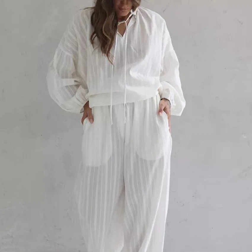 Autumn In 100% Cotton Pyjama loose Long-sleeved Trousers Sets 2Pcs Outfit Sleepwear Womens Pajamas Breathable Nightwear 250715