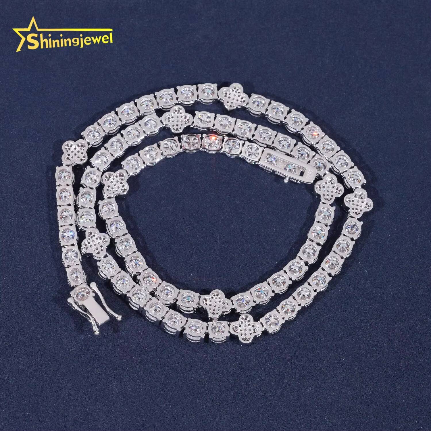 Fancy Design Clover Necklace 925 Sterling Silver VVS Moissanite Tennis Chain GRA Certificated Men Hip Hop Necklace