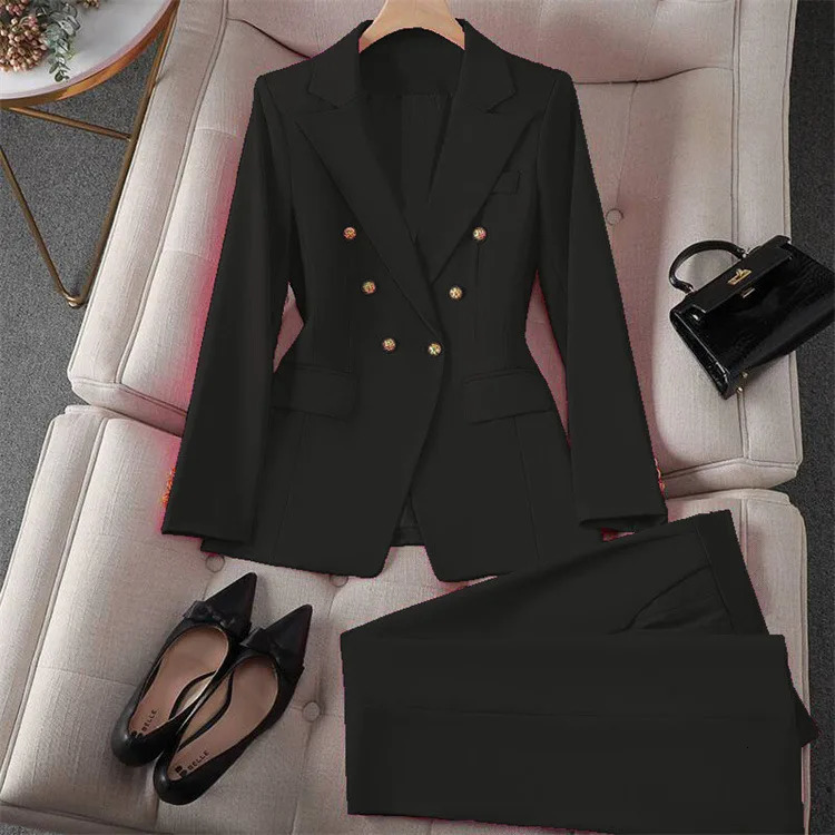Casual Long Sleeve Blazer Pant Sets Suits For Woman 2025 Fashion 2 Pieces Set For Women Office Lady Coats Jackets 250715