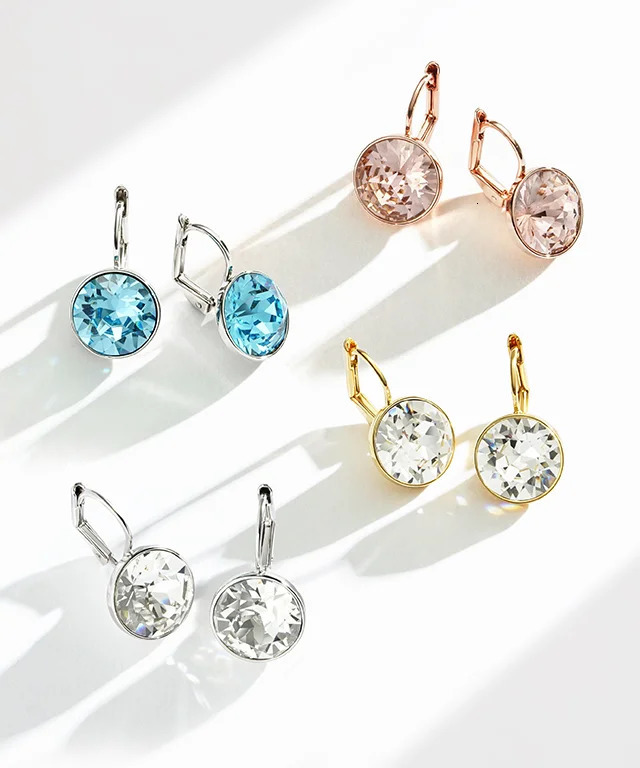 Silver Color Bella Drop Earring for Women Christmas Birthday Original Crystals from Austria Round Cut Dangle Pierced Jewelry250714