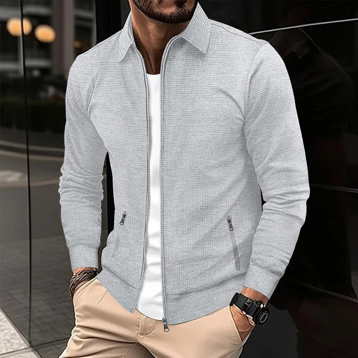 2025 Mens Solid Color Spring And Autumn Season Youth Fug Zipper Pocket Lapel slim Cardigan Mens Jacket 250716