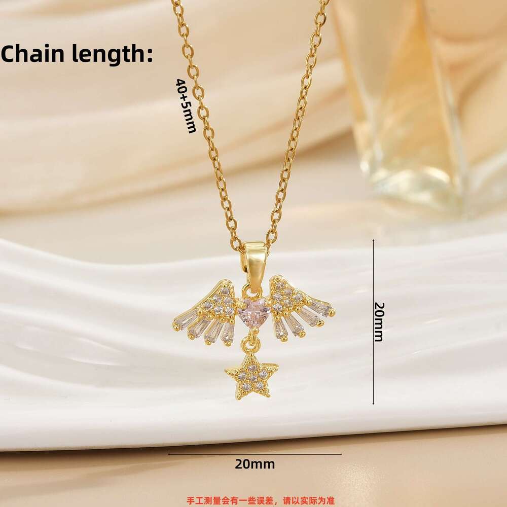 Angel Wings Niche Necklace For Women High-End Star Heart Pendant Elegant Fashion Stainless Steel Collarbone Chain Cc1