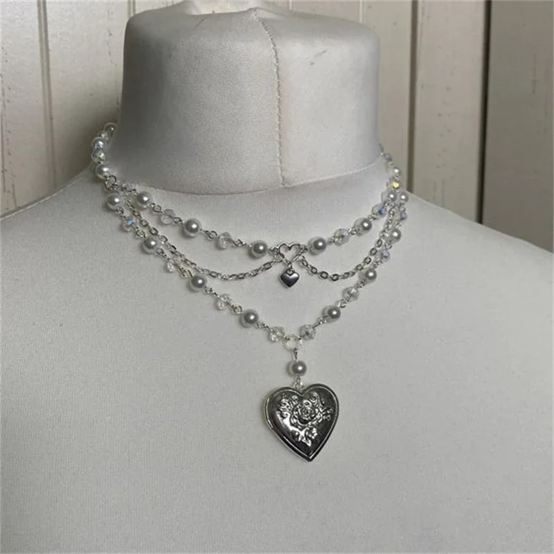 Pearls Butterfly Heart Fairycore Choker Necklace Y2K Pixie Fairycore Cottagecore Rosary Necklace 250715