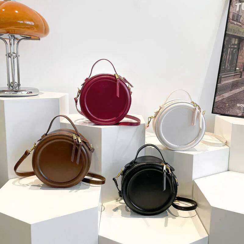 Solid color Crossbody For Round Small Handbag Women Fashion Designer Bags Leather Shoulder Bag Female Zipper Purses
