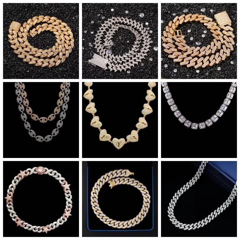 10mm 12mm High Quality Diamond Test Custom Hip Hop Silver Moissanite Iced Out Cuban Chain