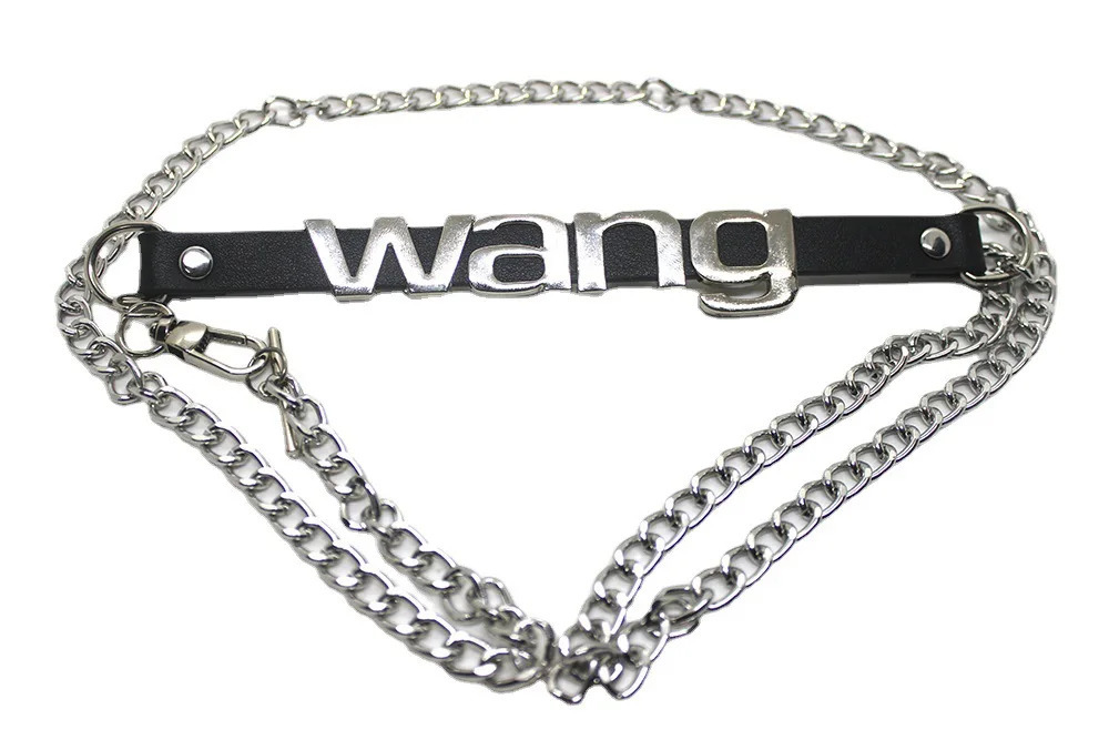Pu Leather Vintage Fashion Wang Letter Metal Letter Chain Thin Waistband Y2k Belt Punk Chic Belts Jeans Pants Decor 250716