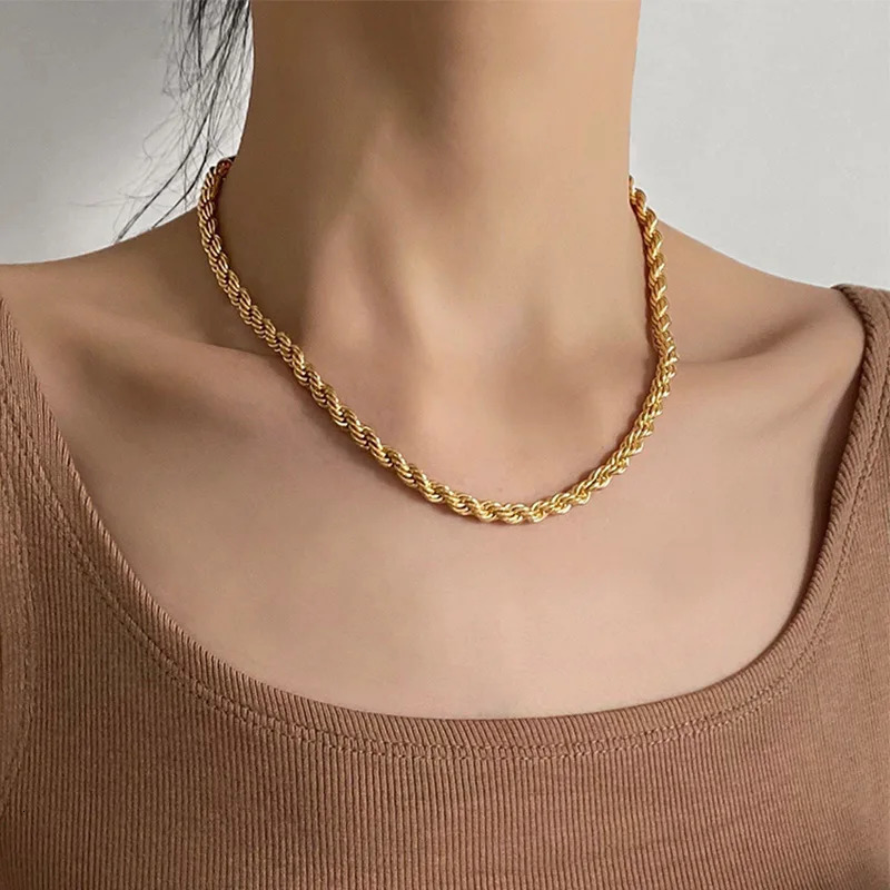 5mm stainless steel Gothic metal Twisted rope Chain Necklaces Simple mens and womens necklaces Jewelry wholesale 250717