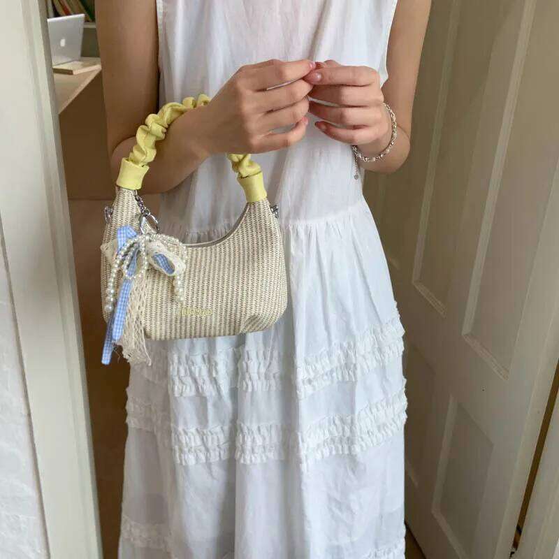 2025 Summer Women's Woven Pleated Handbag Fashion Chain Crossbody Shoulder Casual Versatile Purse Tote Bag For Ladies