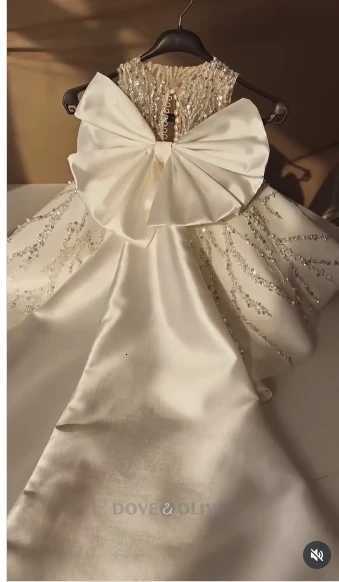 Short Beading Sparkly Flower Girl Dress for Baby Knee Length Toddler Girl Sleeveless Tulle with large Bow Sweet Kids Gown Custom Z250716