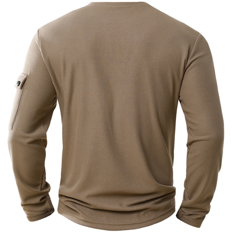Mens Button Henley neck Shirt Long Sleeve Casual Solid color TShirt Fashion Waffle Cotton twopiece y250707
