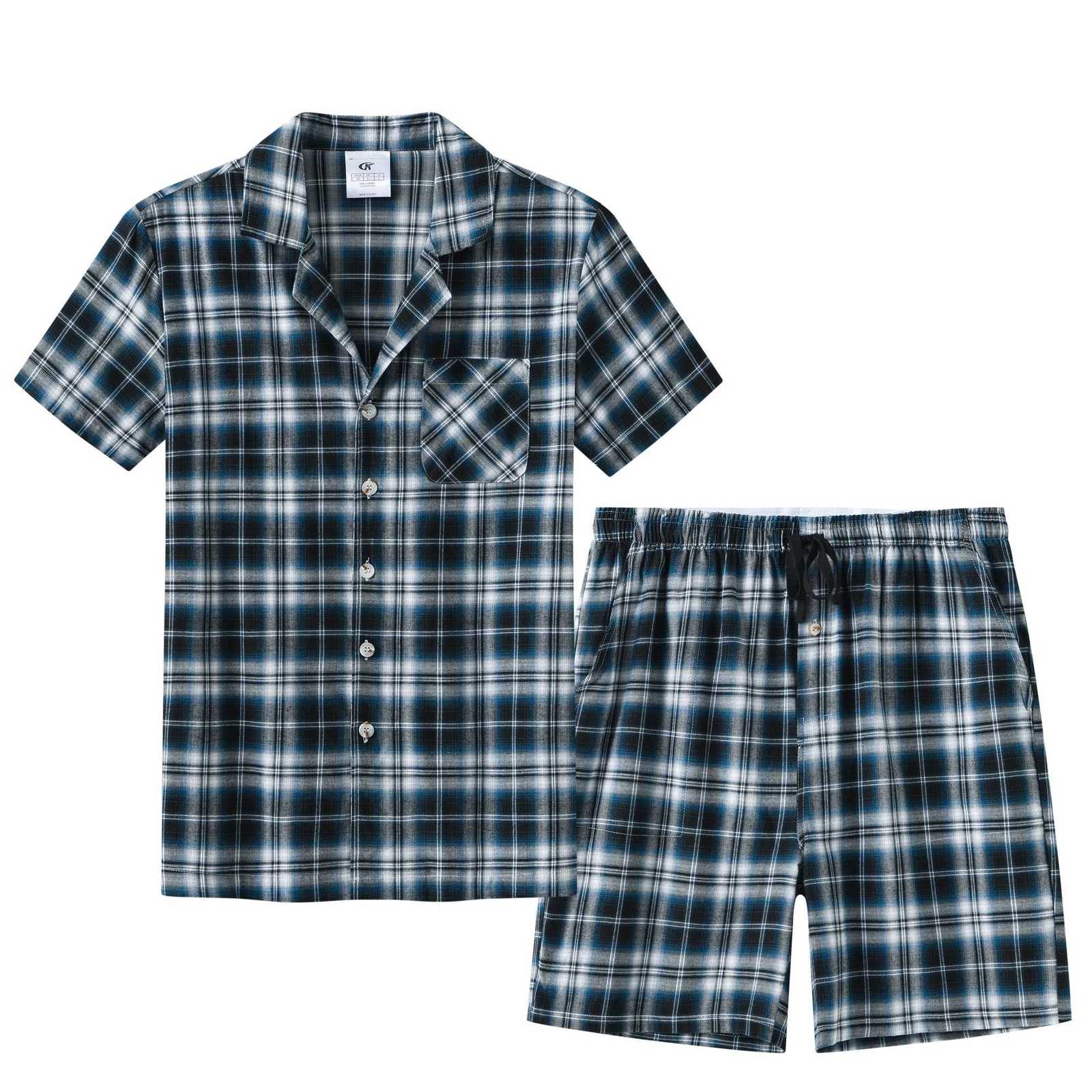 Men Summer Short Pajama Set 2Pcs 100% Cotton Breathable Crop Pajama Short Sets Bottoms Tops Cozy Suit for Home Outdoor W250717