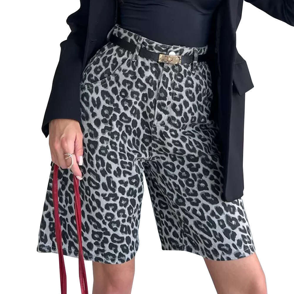 Summer New Leopard Print Cotton Shorts Loose Casual Straight Pants B5