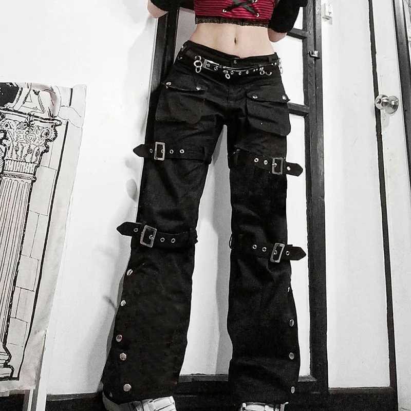 Goth Emo Alt Cargo Pants Techwear Hippie Baggy Jeans Mom Goth Punk Black Denim Trousers Cyber Y2k Pants Academic Dark Clothes R250716