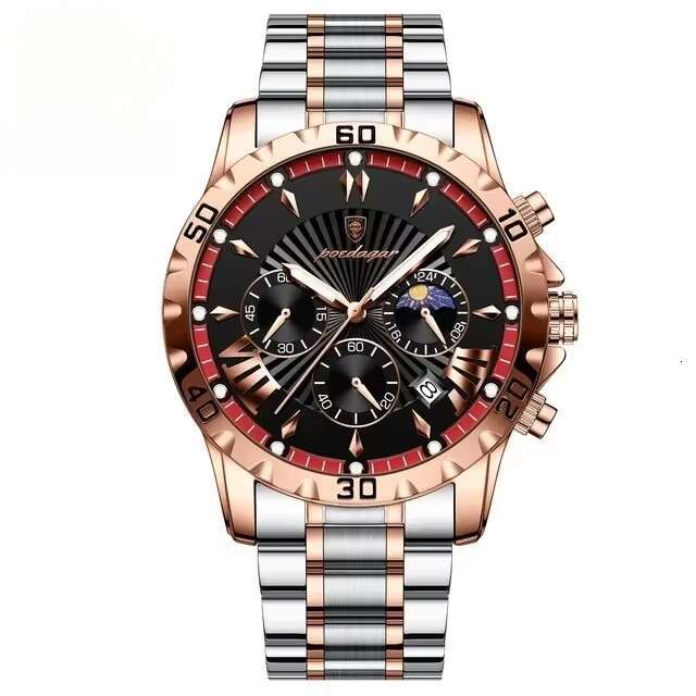 DHwatches Men's Sports Chronograph Watch - 30M Waterproof Stainless Steel Quartz Wristwatch with Moon Phase & Date (Model 968)