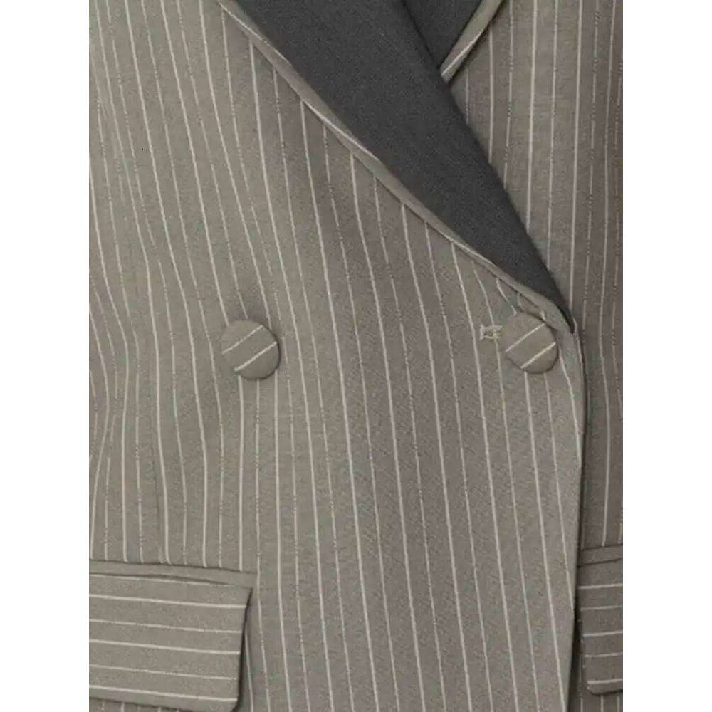 EAM Green Striped Color-Block Elegant Blazer Women New Lapel Long Sleeve Jacket Fashion Tide Spring Autumn 2025 1Dh6394