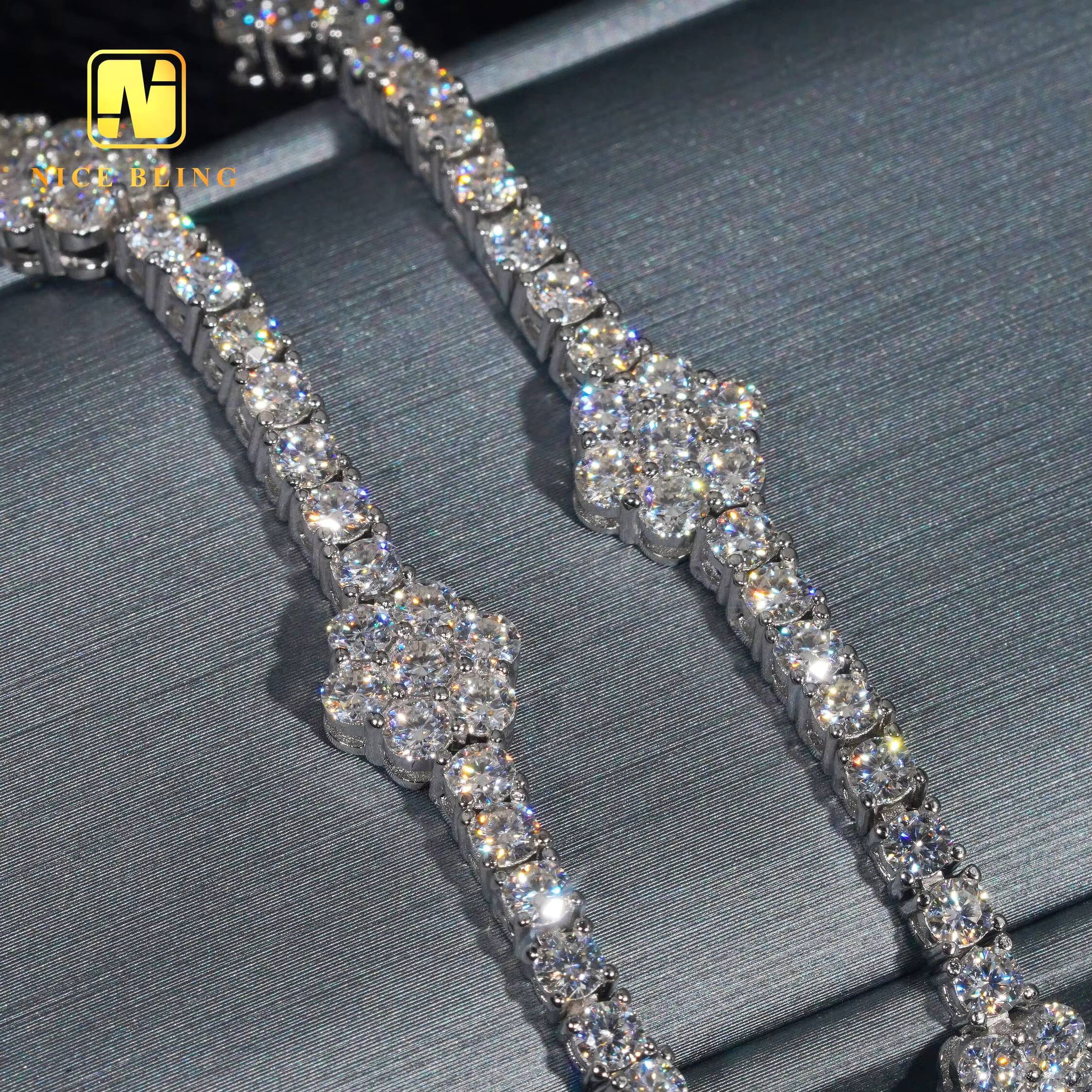 Ready to Ship 3mm Flower Tennis Bracelets 925 Sterling Silver VVS Moissanite Diamond Tennis Bracelet Hip Hop Fashion Jewelry