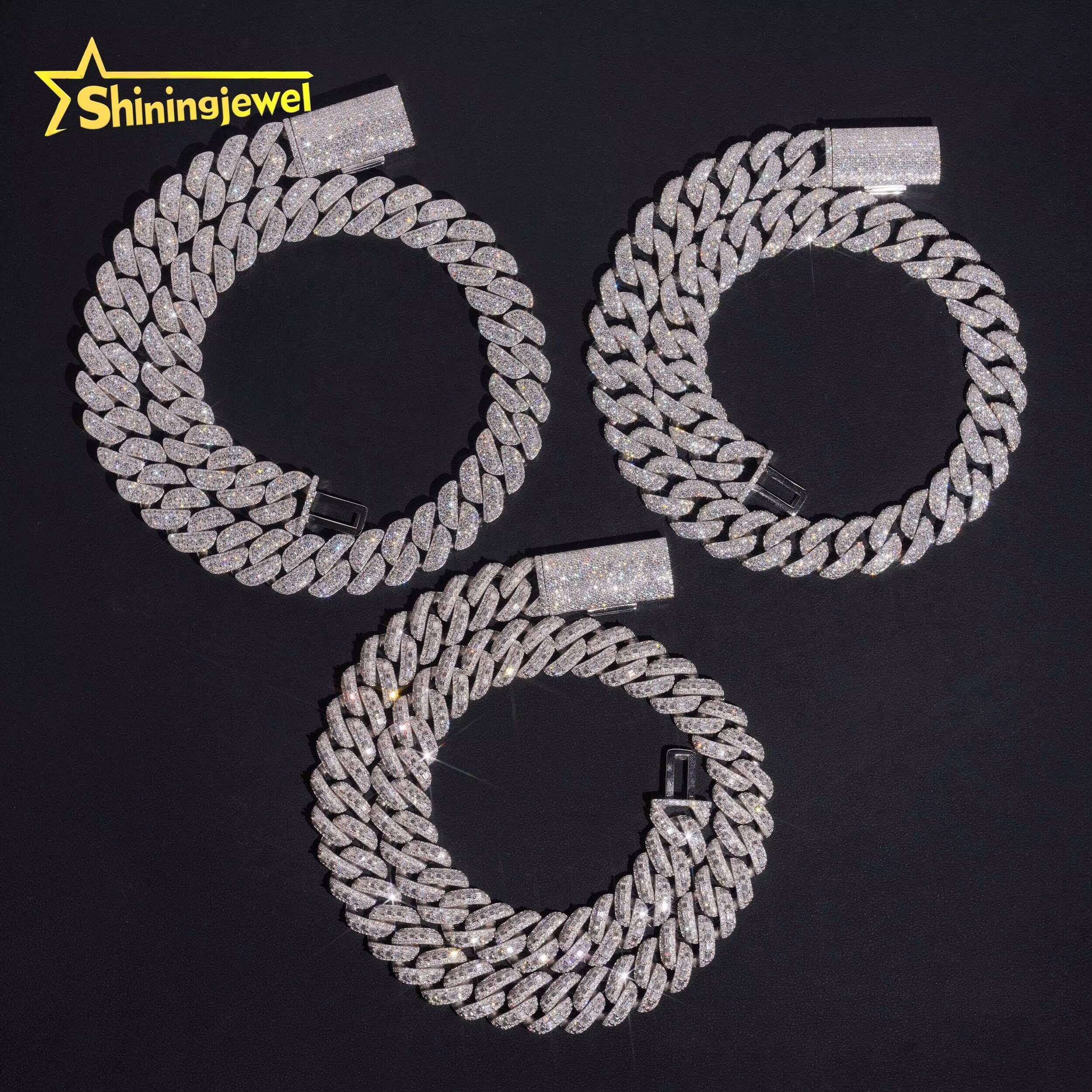 Factory High Quality Hip Hop Jewelry Iced Out VVS Moissanite Heavy 18mm 925 Silver Cuban Link Chain Necklace