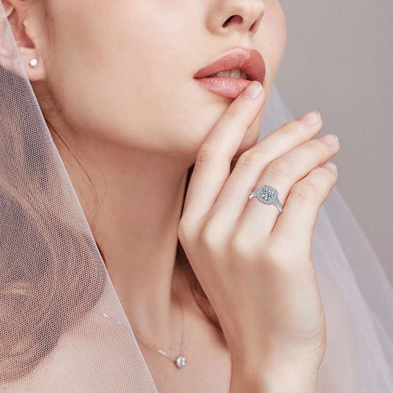 2024 New Luxury Square Bag Double Arm Moissanite High-End Feel Pure Silver Gold-Plated Ring For Women 95E