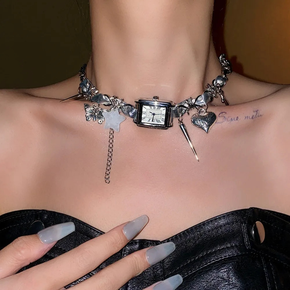 Fashion Star Watches Pedant Choker Heart Cross Gothic Rivet Necklace Women Neck Jewelry Accessories Y2K Tassel Necklace Ladies 250716