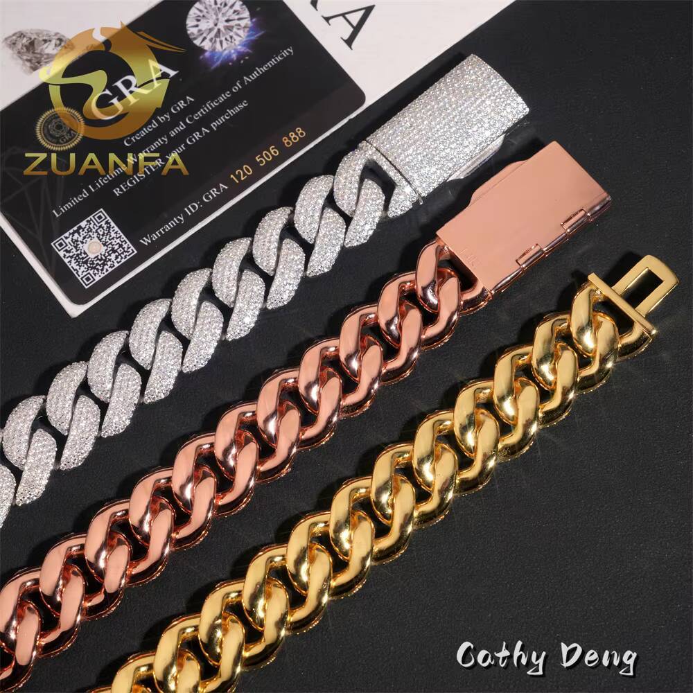 20mm 4rows Iced Out 925 Silver Moissanite Chain Link Cuban High Quality Hip Hop Jewelry Men Cuban Chain With GRA Certificate