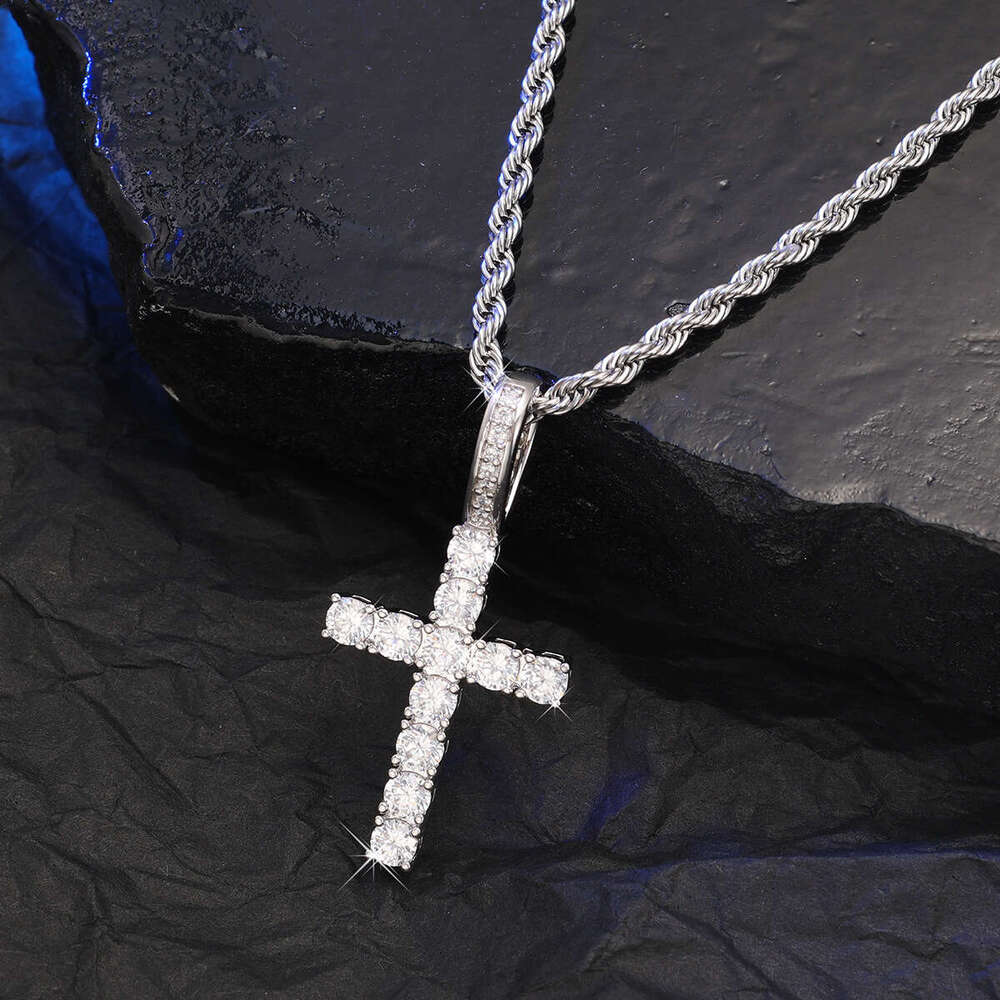 Full Cross Pendant Fashion Creative Personality Square Dia Alloy Braided Chain Necklace