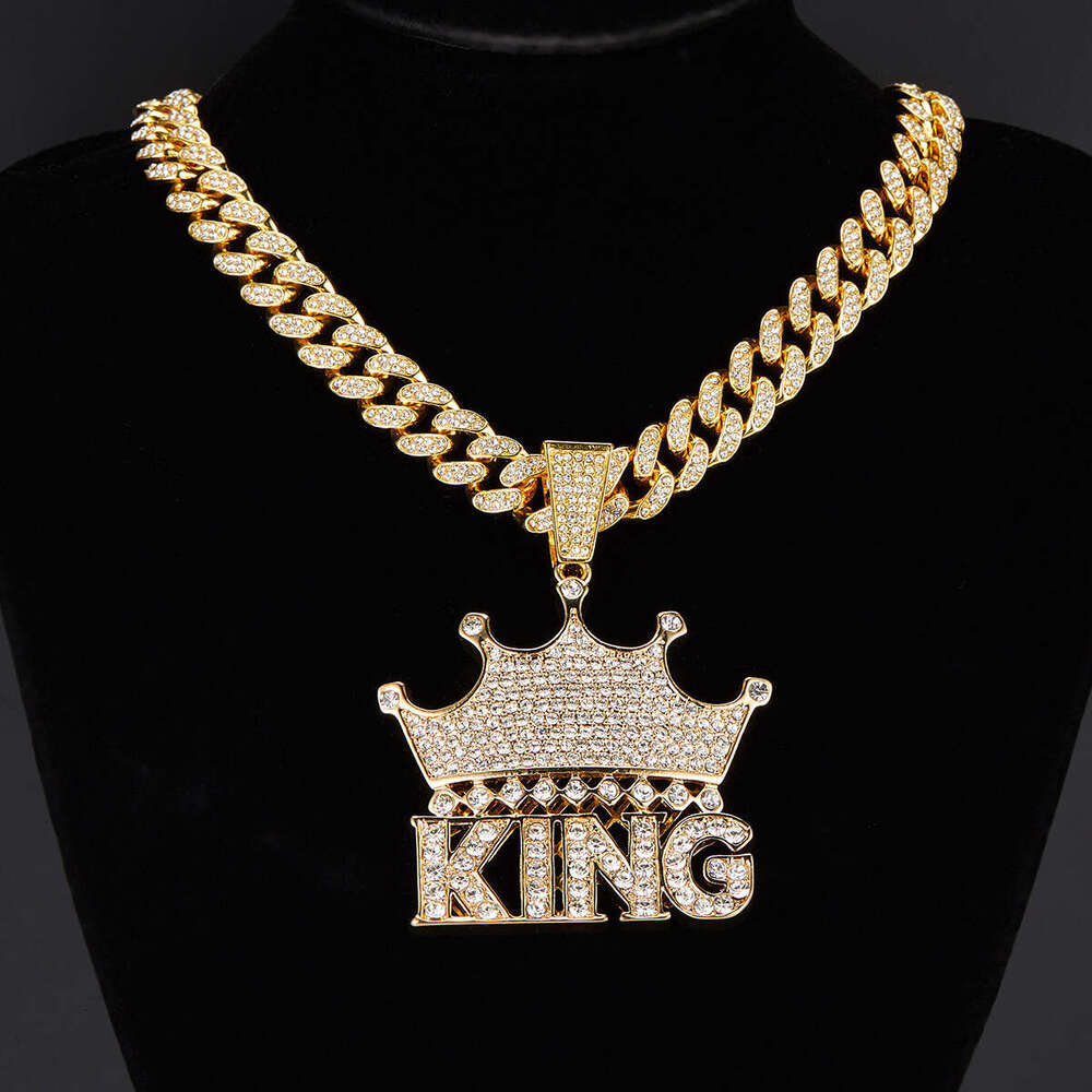 New Hip-Hop Rap Street Dance Cool Jewelry Full Dia Crown Letter King Pendant Necklace