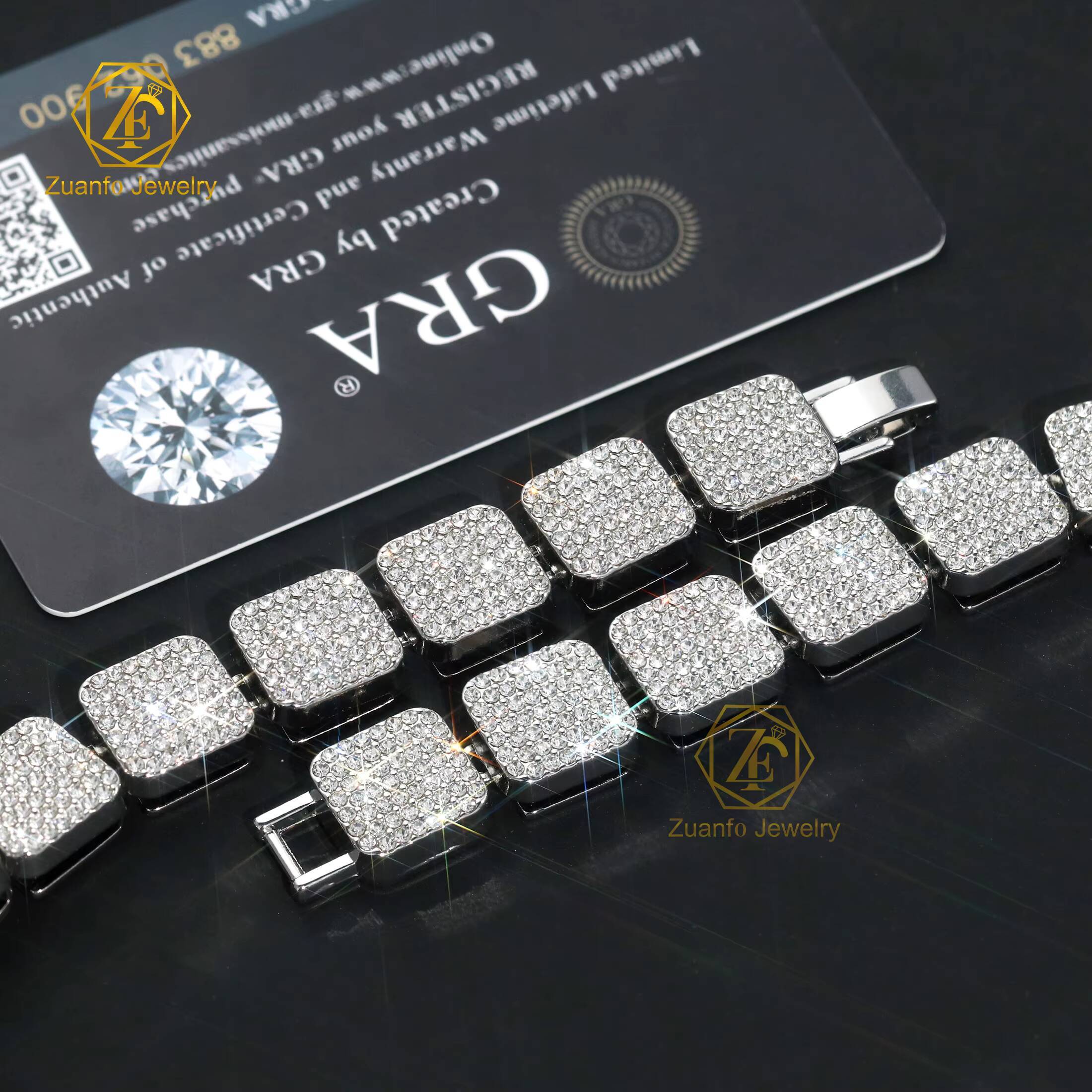 Factory Price High Quality VVS Diamond Iced Out Square Shape 925 Silver 10MM Moissanite Cuban Link Chain