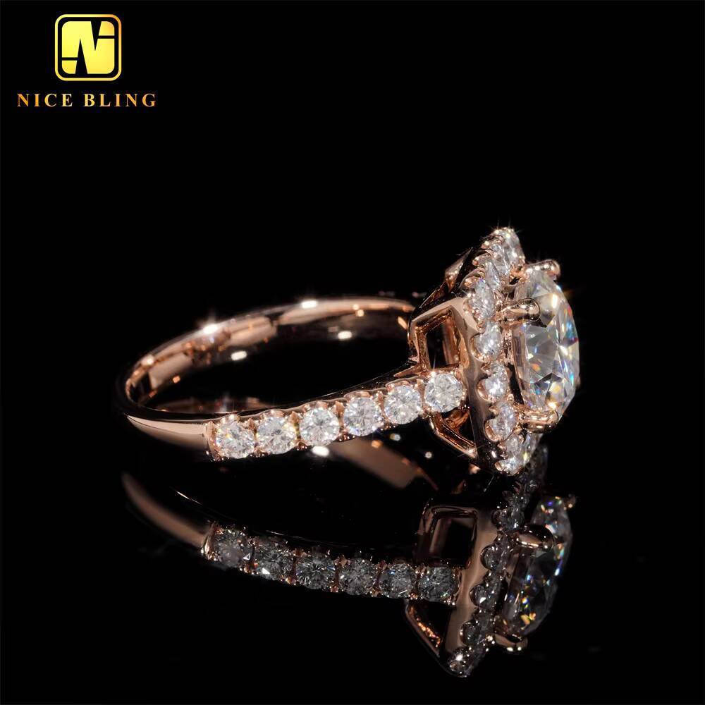 Classic Diamond Wedding Rings Women 14K Real Gold Round Cut VVS Moissanite Engagement Ring for Women