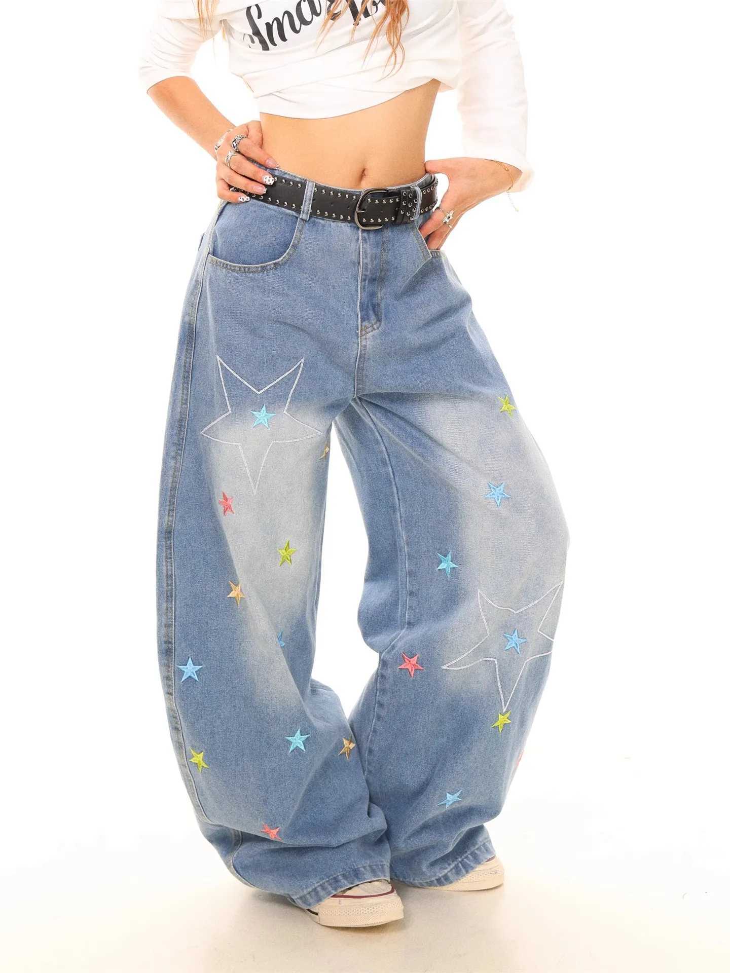 Fashion Star Printed Jeans 2025 Retro Denim Mopping Trousers Korean Style High Street Loose Hip Hop Wide-leg Jeans R250716