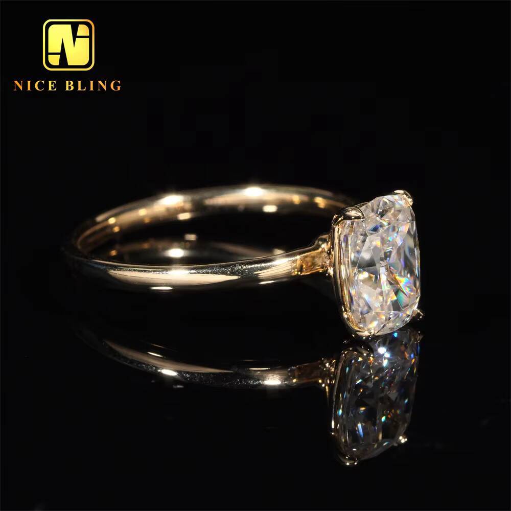 Fashion Diamond VVS Moissanite Wedding Ring 14K Gold Cushion Cut Ring Moissanite Engagement Ring for Men Women